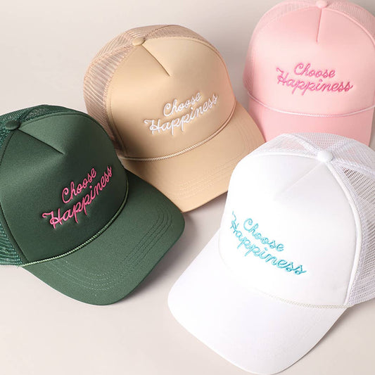 Choose Happiness Embroidery Mesh Back Trucker Hat