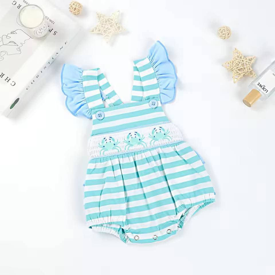 PREORDER- Blue Striped Smocked Girl's Bubble